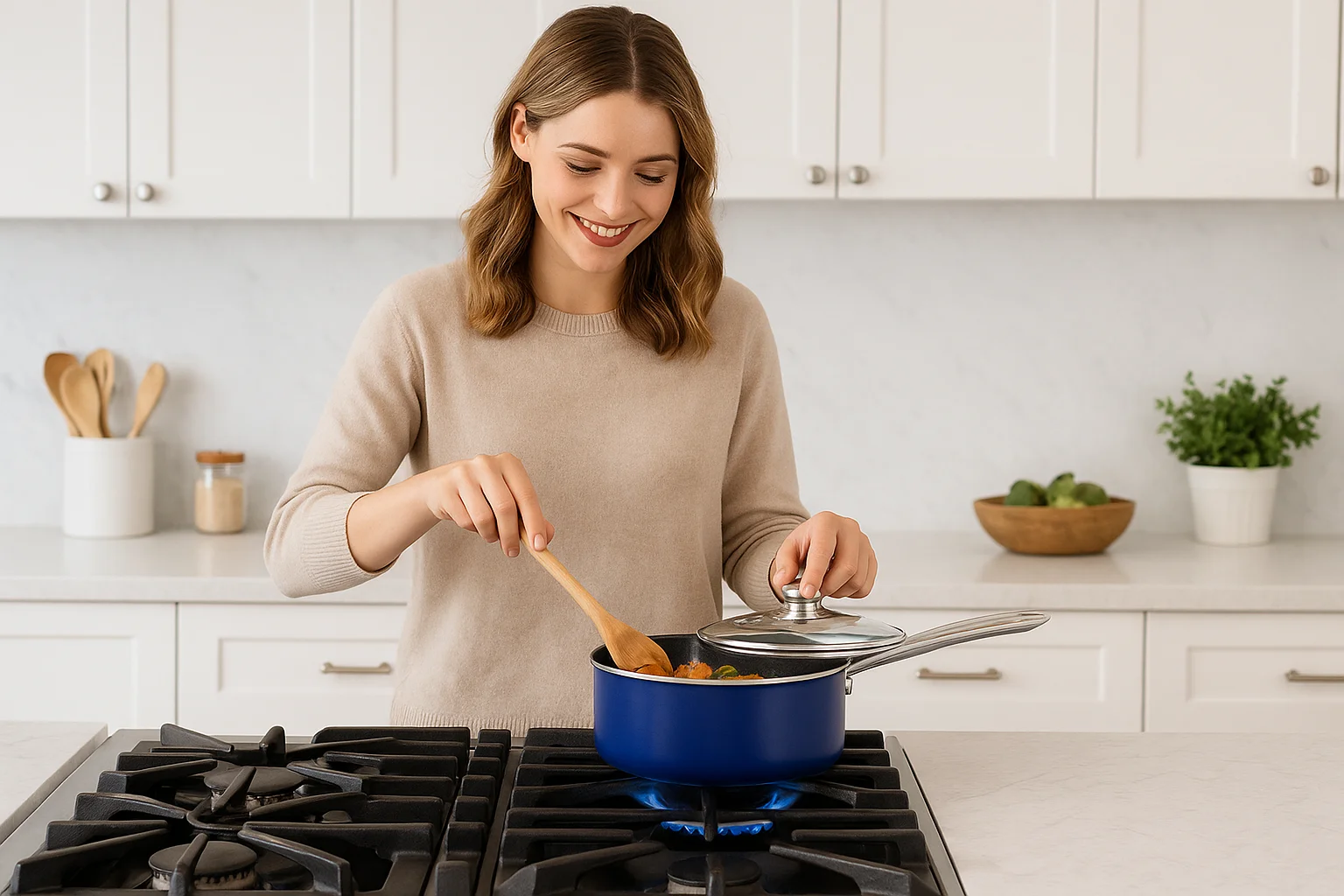 Simple & Co. 11-Piece Ceramic Cookware Set, Blue Sapphire Pans & Pots Induction Safe