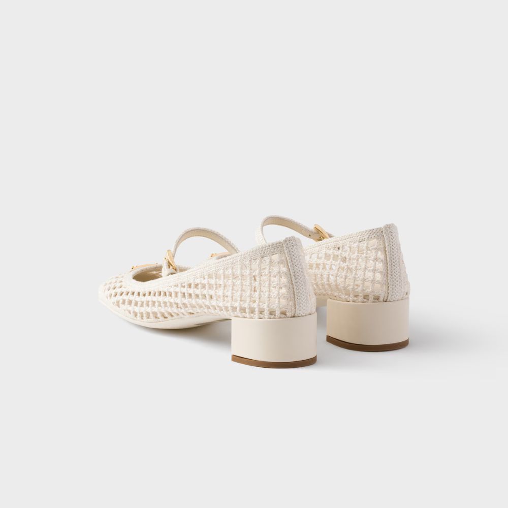 Prada Crochet Buckle Pumps Beige 35mm