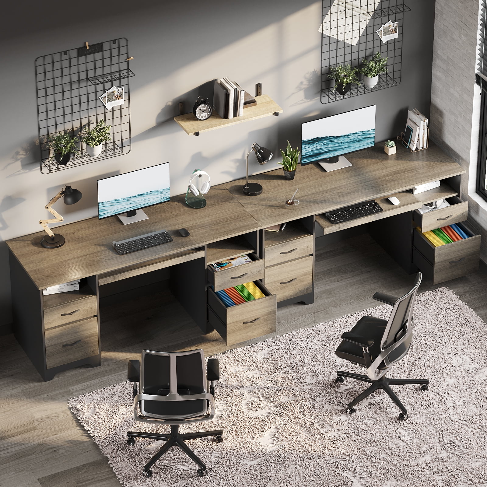 Bestier 59�� Computer Desk with 4 Drawers, Office Executive Desk with File Drawer, Keyboard Tray for Home Office, Gray