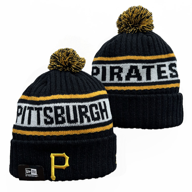 Black Pittsburgh Pirates Cuffed Knit Hat with Pom