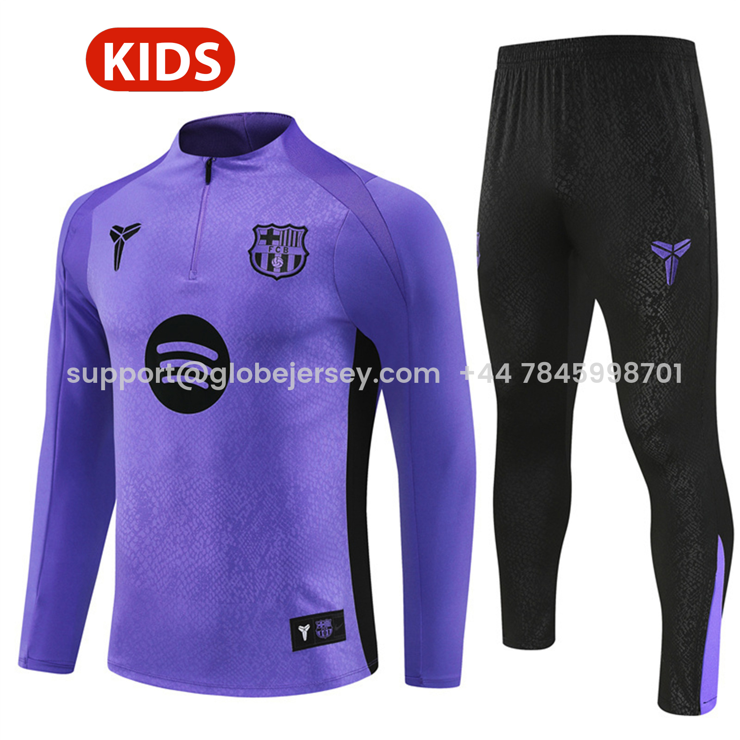 Barcelona 25-26 X KB Kids Long Sleeve Training Set - Purple Top & Black Pants