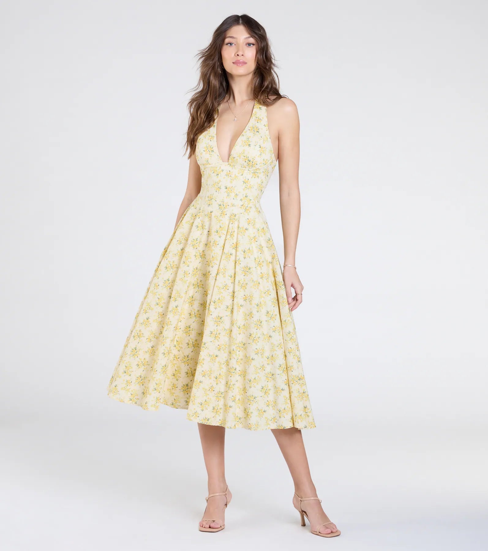 Set For Spring Halter Corset Floral Midi Dress