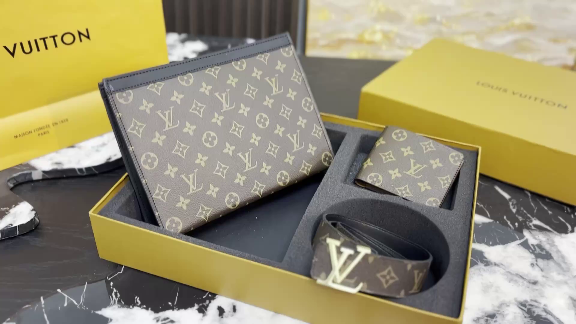 LV Clutch Wallet Belt Three Piece Gift Set