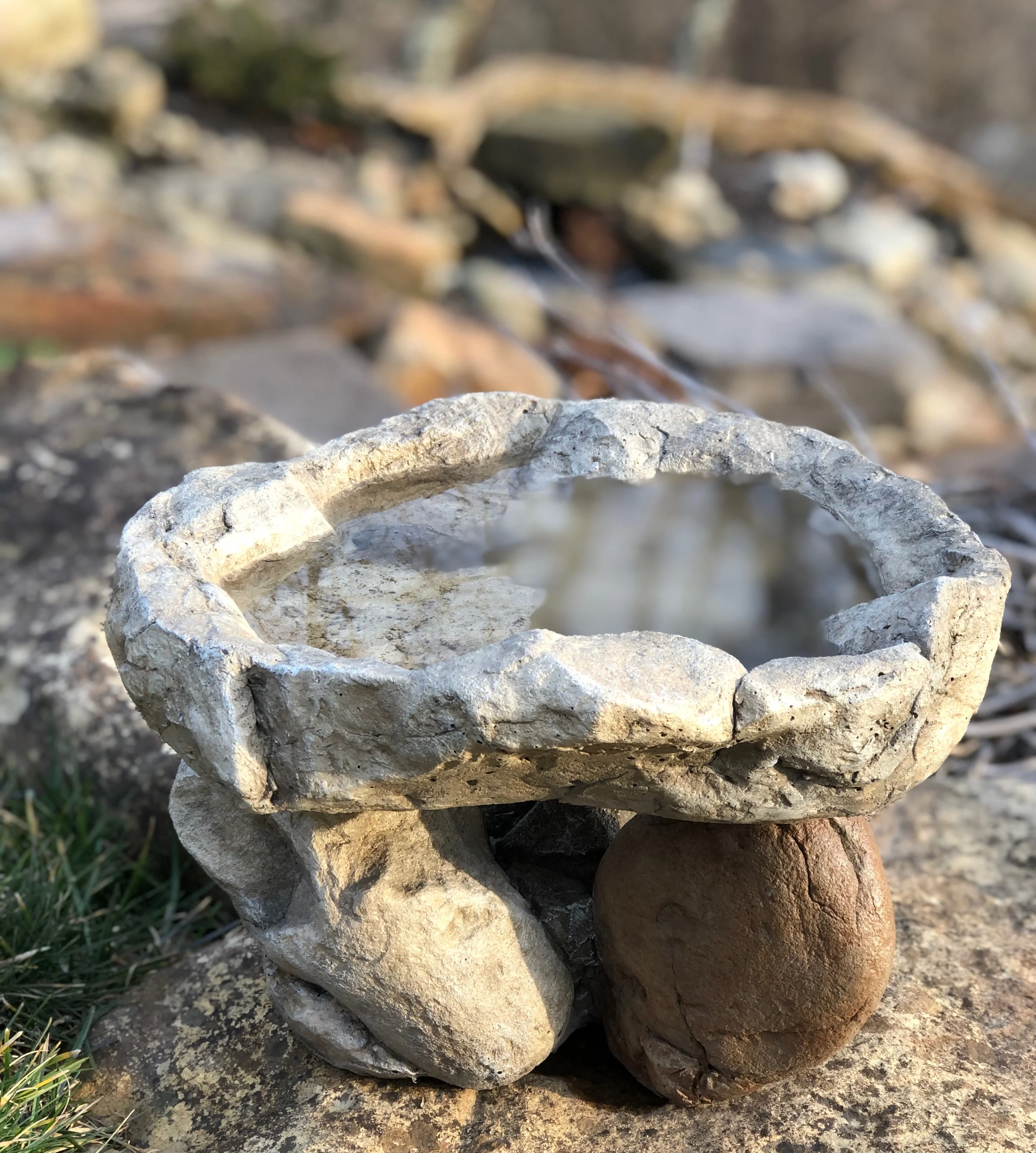 BIRD BATH Balancing Rock Bird Bath Bowl