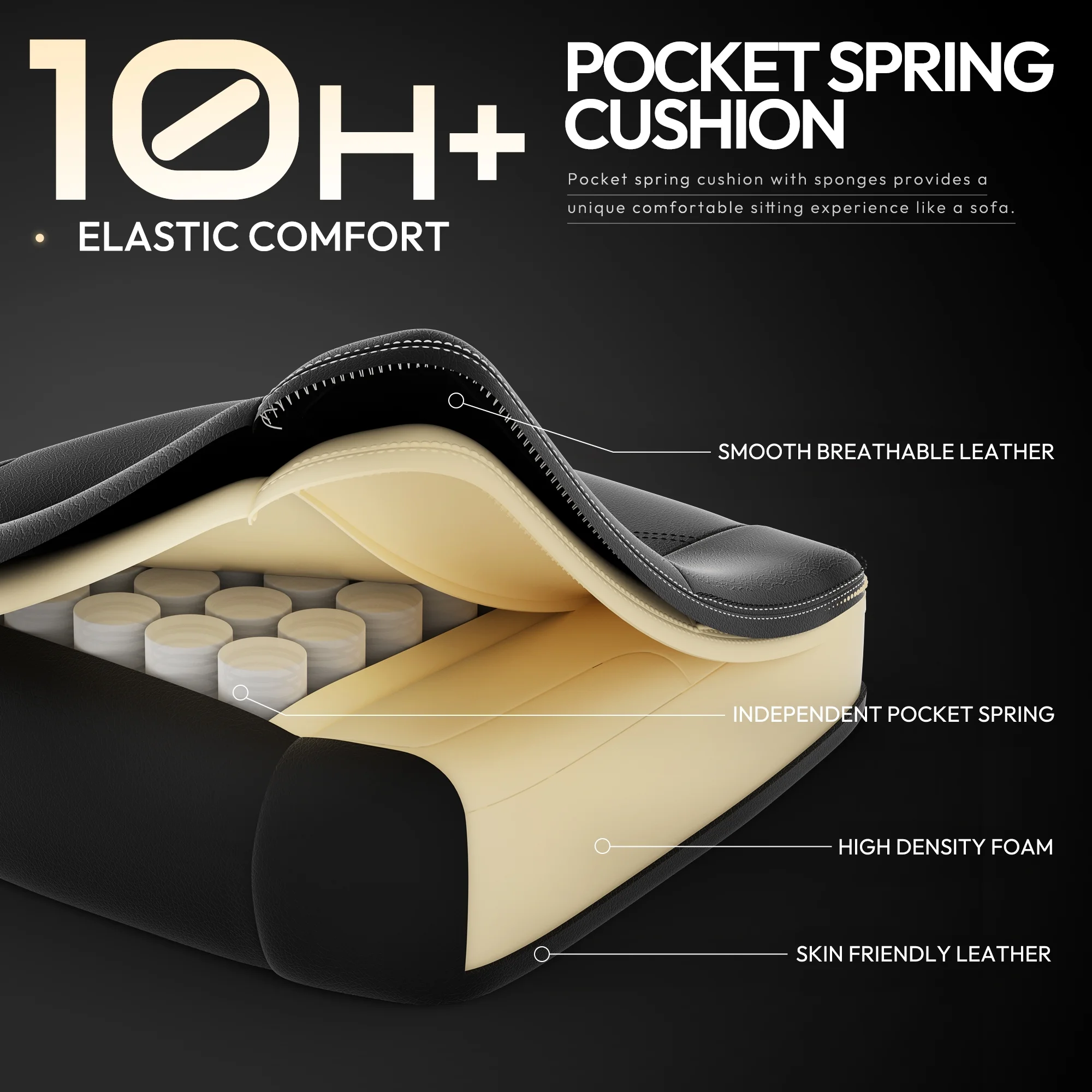 Dowinx Gaming Chair with Pocket Spring Cushion for Adults, Ergonomic Computer Chair with Footrest and Massage Lumbar Support for Office, Gaming, 300LBS, Black