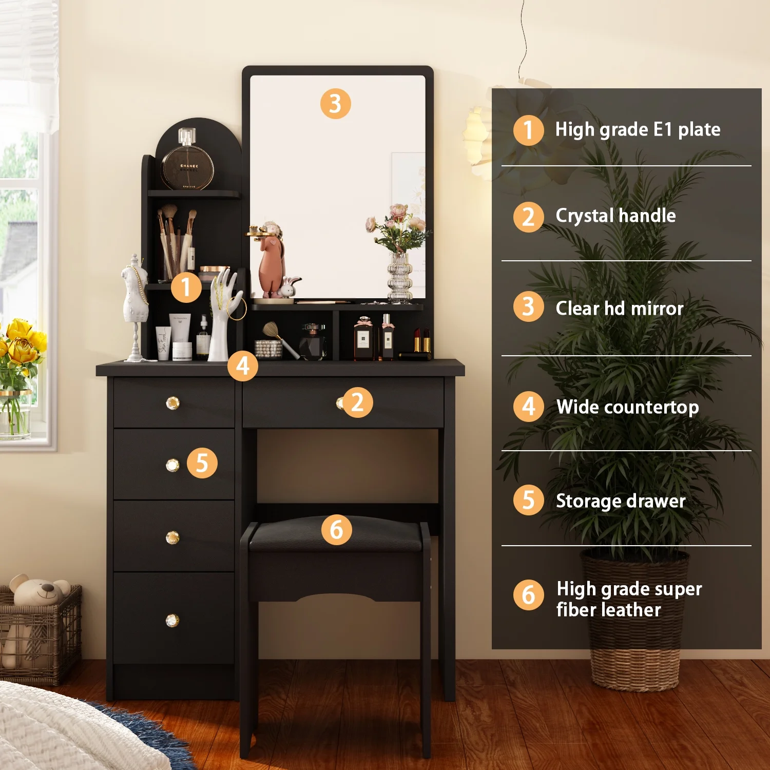 KULAGAGA Vanity Table Set with Light Mirror, Makeup Table with 3 Storage Shelves & 5 Drawers, Dressing Vanity Tables with , Dresser Desk for Girls, Women, White
