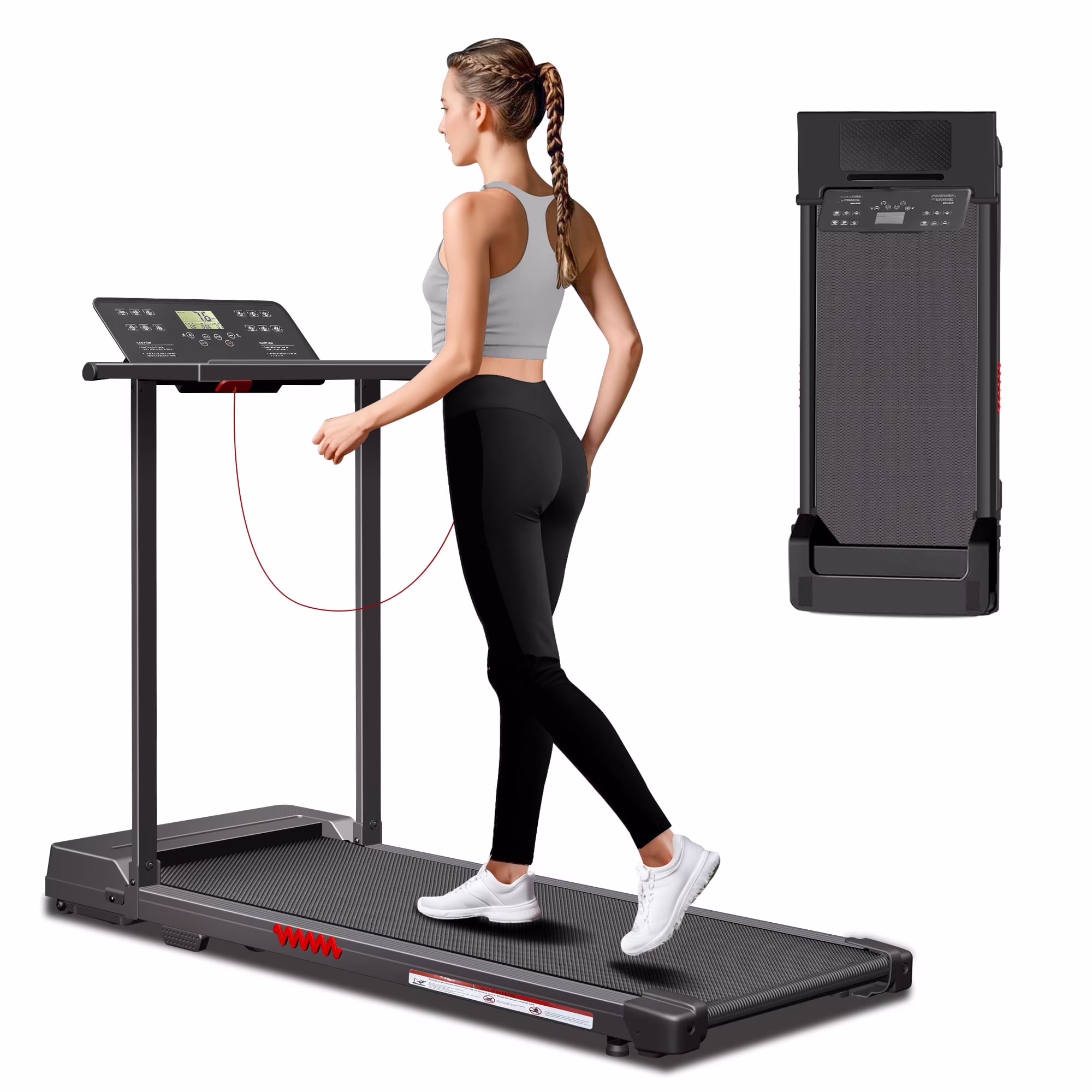2 in 1 Walking Pad Treadmill, Foldable Treadmills with Handle Bar, 2.5HP Portable Folding Treadmill with Remote Control, Under Desk Treadmill for Home Office, 300lbs, Black