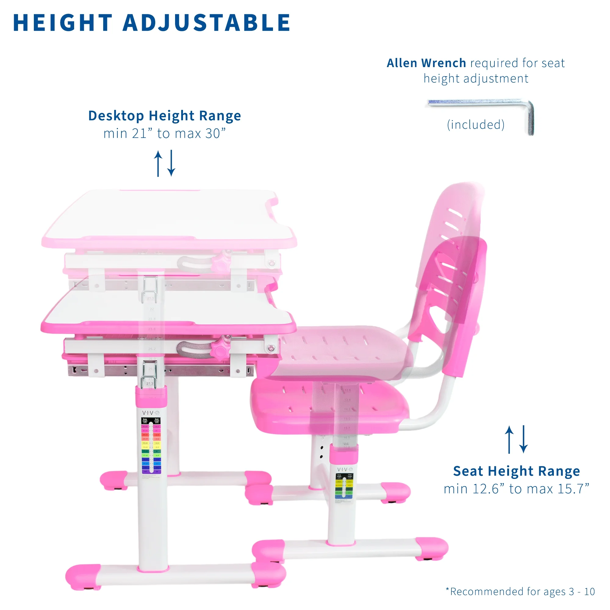 VIVO Height Adjustable Childrens Desk & Chair Kids Interactive Work Station Grey