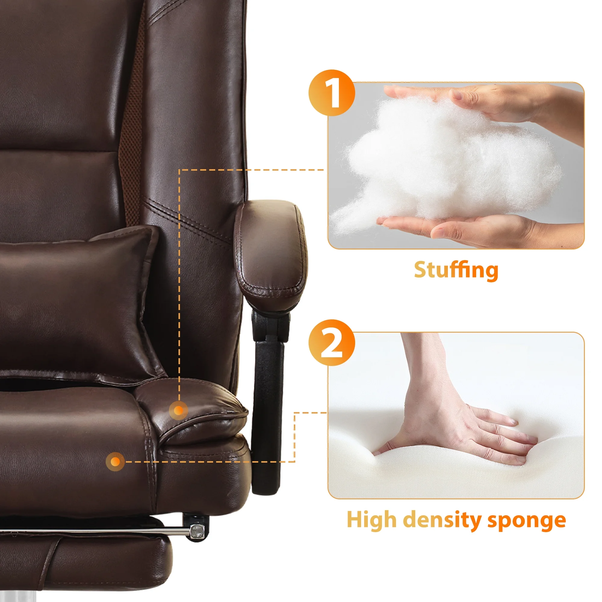 JONPONY Big and Tall Office Chair 500LBS Executive Office Chair Massage and Footrest Ergonomic Computer Desk Chair Reclining High Back Leather Office Chair Lumbar Back Support Swivel Rolling,Black