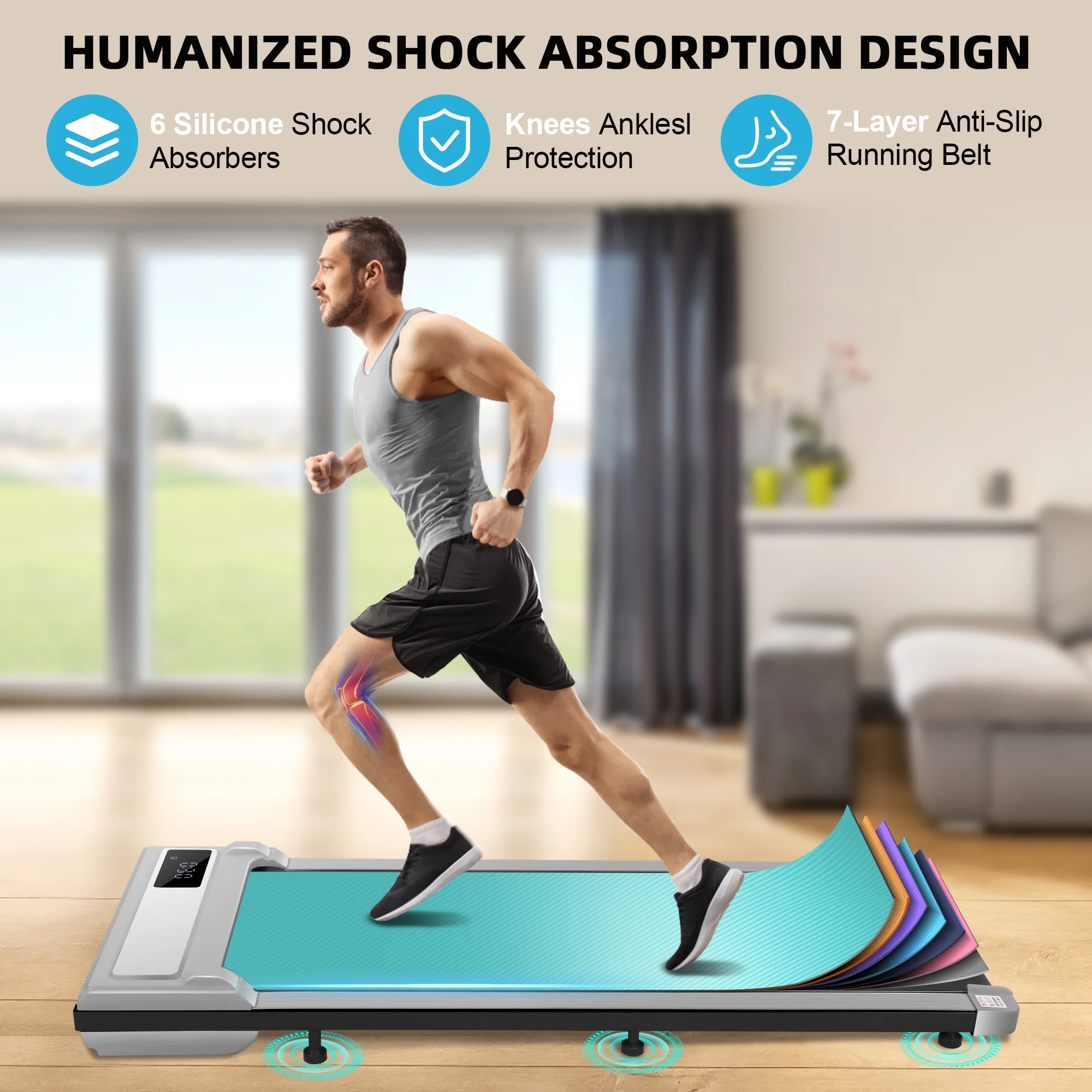 Walking Pad Treadmill, 2.5HP Under Desk Treadmill with Remote Control and LED Display, Portable Walking Treadmill for Home Office, Walking Jogging Machine with 300 lbs Weight Capacity