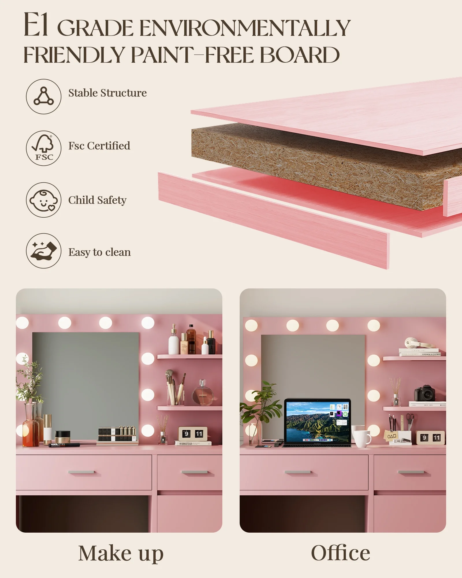 LIVELYGLOW Vanity Desk with Mirror and Lights, Makeup Vanity with Drawer & Storage Shelves, Cabinet, 3 Lighting Modes Adjustable Brightness,White