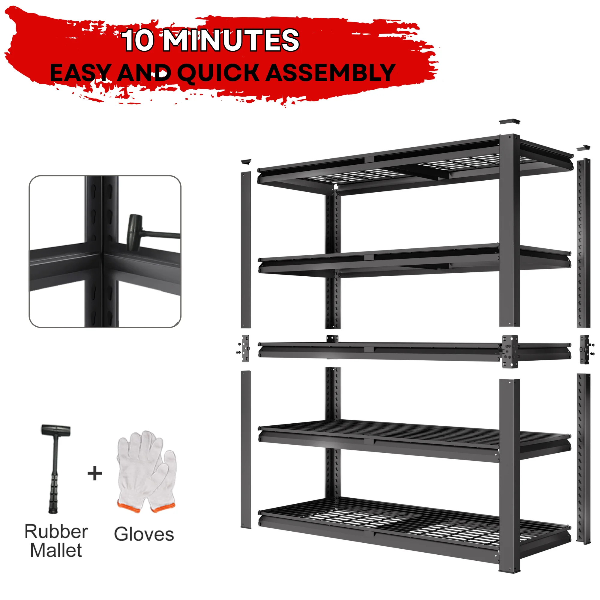 Prilinex 2500LBS Metal Storage Shelves Garage Shelving Unit 5 Tier Heavy Duty Storage Rack for Warehouse Pantry Closet 48