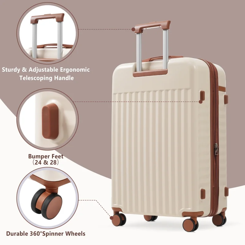 Front Opening Luggage Set 3 Piece, Hardside Carry on Suitcase with USB Port, Expandable Luggage with Handle Bag Spinner Wheels TSA Lock