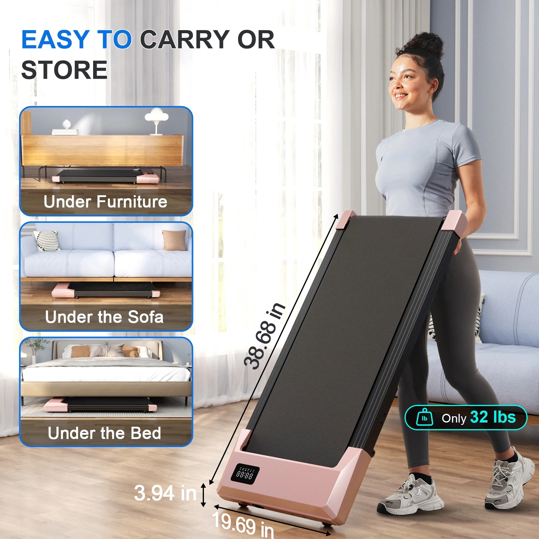 Walking Pad Treadmill with Remote Control,Under Desk Treadmill for Home&Office, 250 lbs Weight Capacity