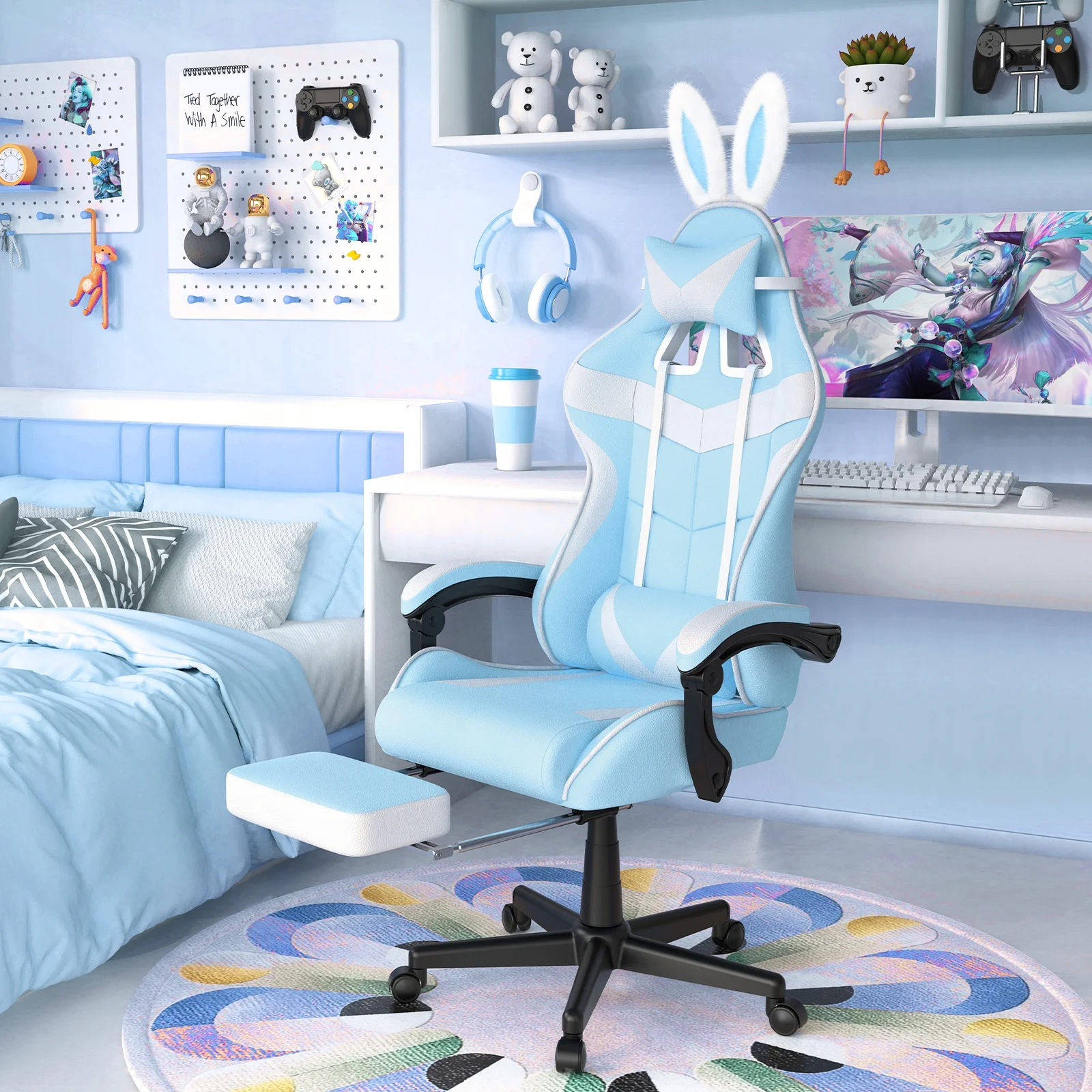 SOONTRANS Green Gaming Chair with Footrest, High Back Gamer Chair with Massage Lumbar Pillow, Gamer Computer Desk Chair (Green)