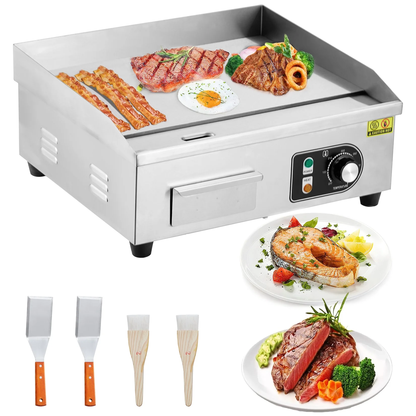 EastVita 22-Inch Commercial Electric Countertop Grill, Non-Stick Electric Grill Plate, Temperature Control 122��F-572��F, 1600W Electric Grill Pan