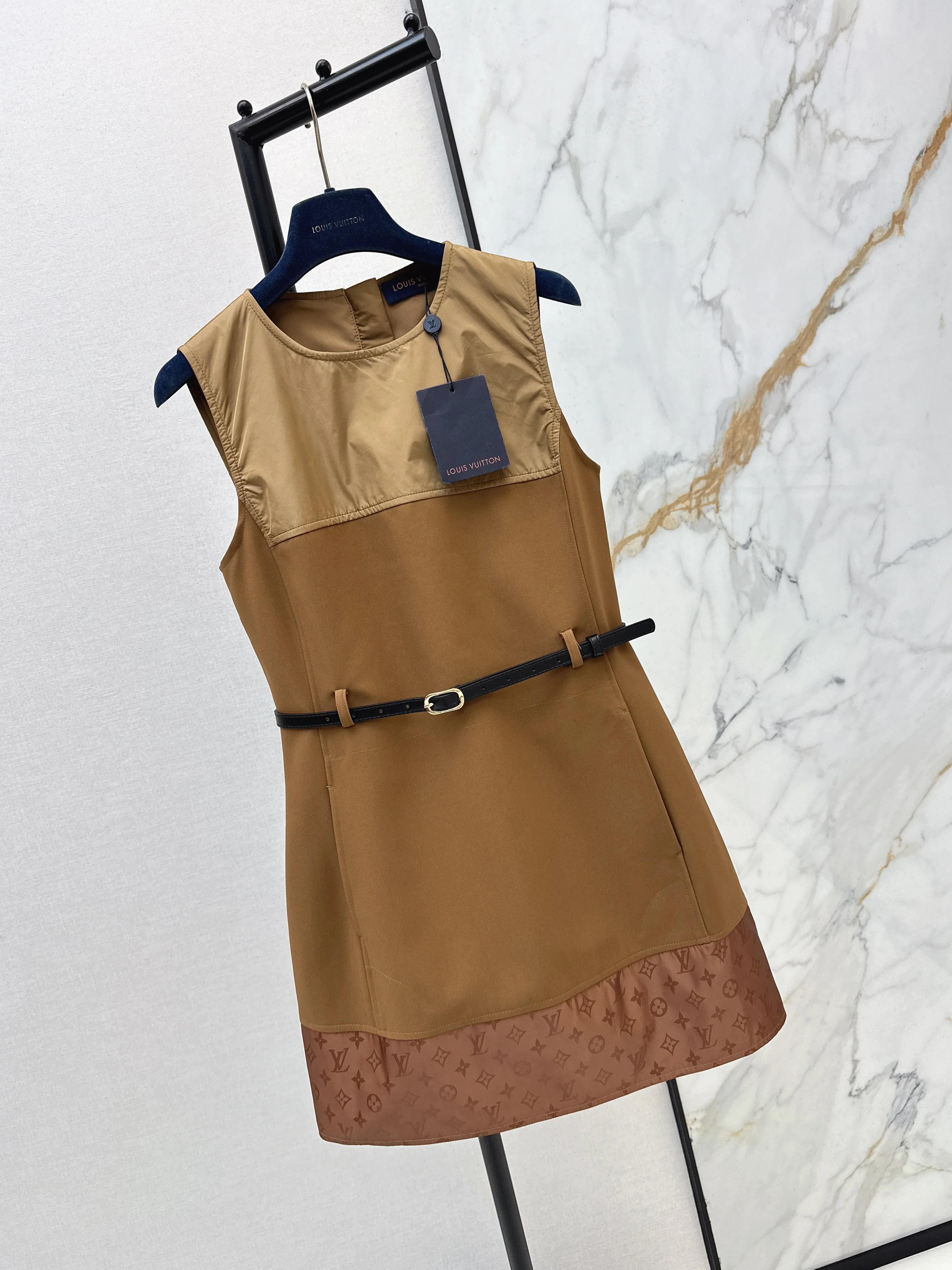 Patchwork design vest dress