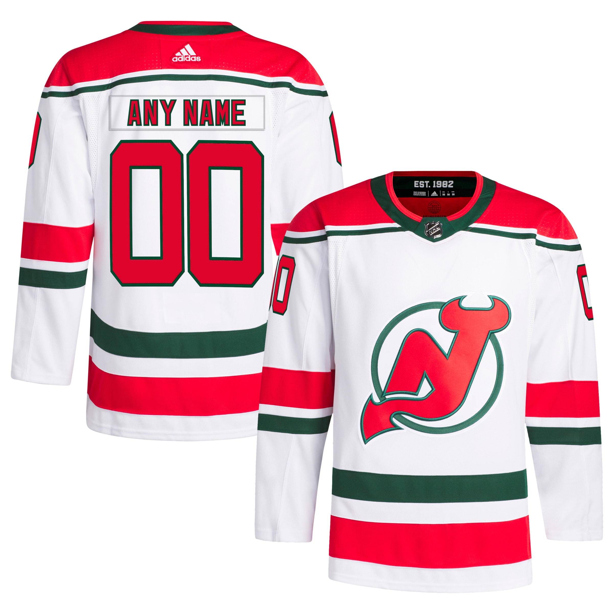 New Jersey Devils   W Anniversary Heritage Primegreen  Custom Jersey – White