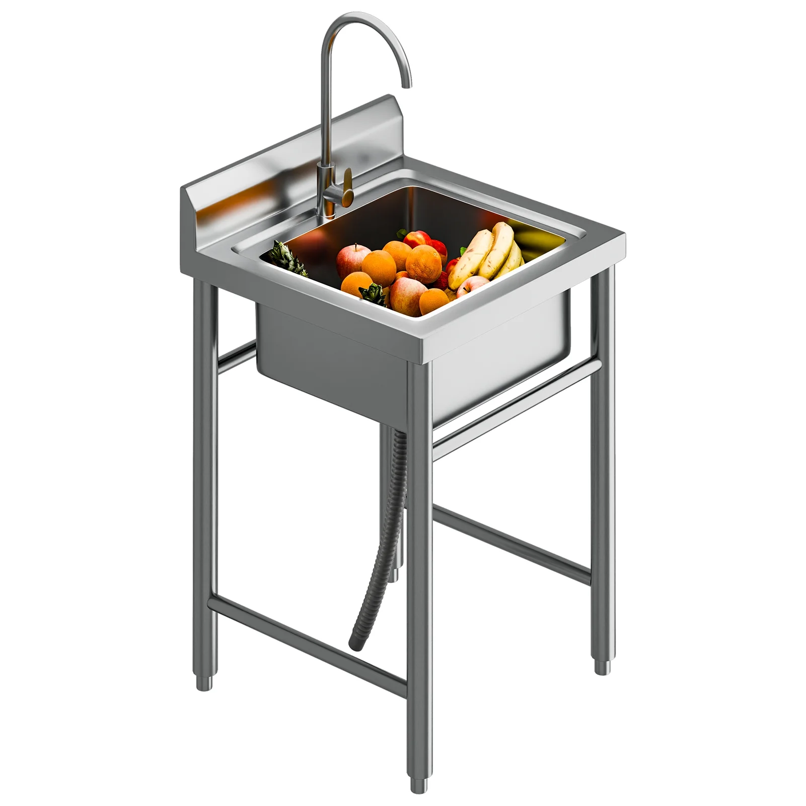 WETS Outdoor Sink, Stainless Steel Utility Sink, Freestanding Commercial Kitchen Single Bowl Sink for Restaurant, Laundry Room, Garage _Clearance Laundry Sink