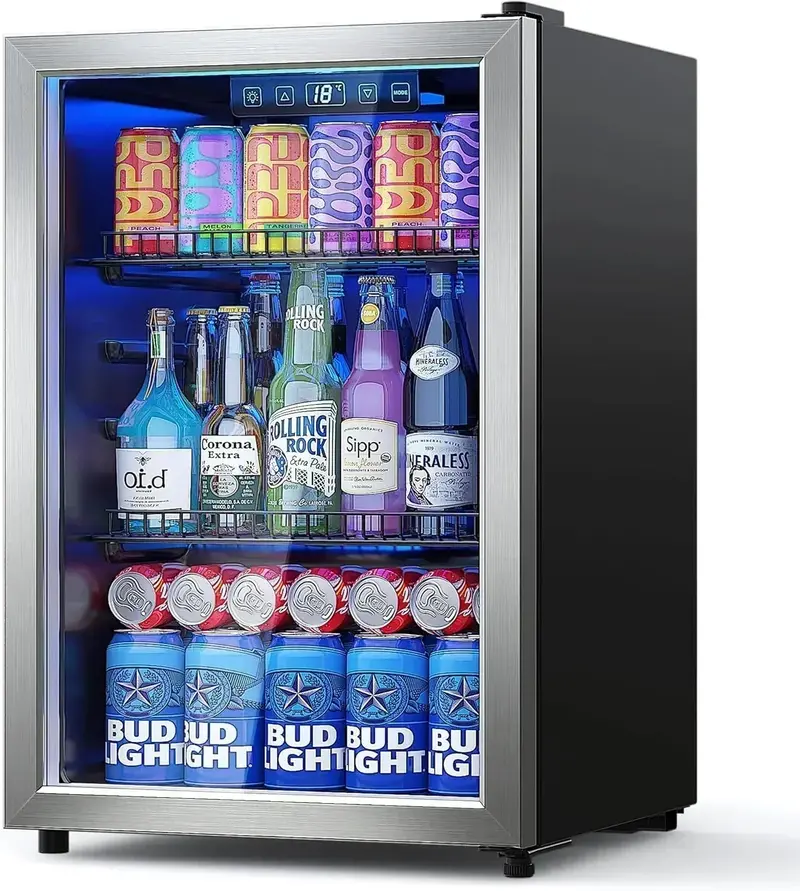 120-Can Freestanding Beverage Refrigerator – Sleek Glass-Door Mini Fridge for Home or Office
