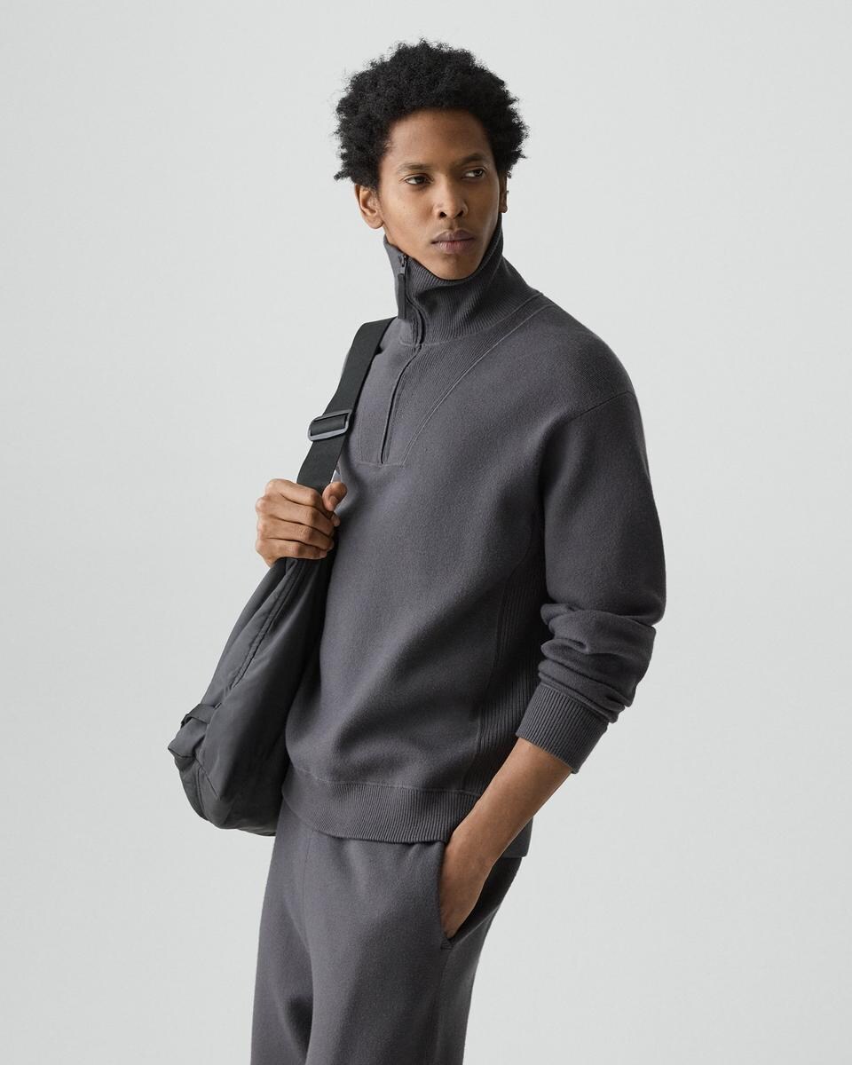 Relaxed Quarter-Zip Sweatshirt in Wool Bilen