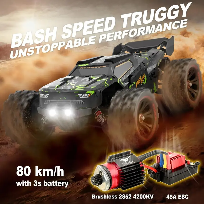 1/16 Scale Brushless RC Car – 42 mph Ready-to-Run Model with Dual Batteries