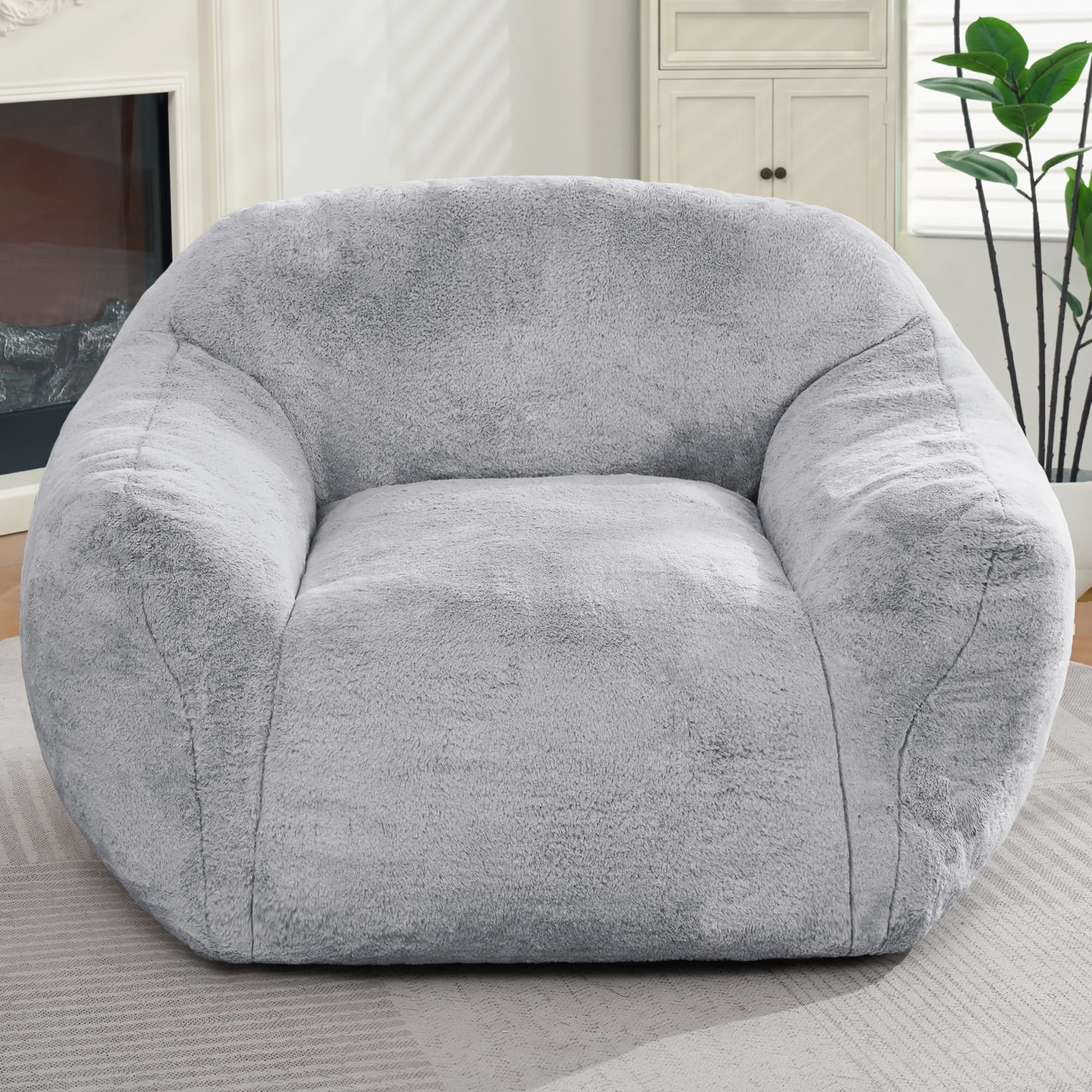 HOMGUAVA Giant Bean Bag Chair for Adults & Kids, Oversized Lounger Couch Large Lazy Chair w/ Stuffed Memory Foam & Wide Armrests, Light Gray