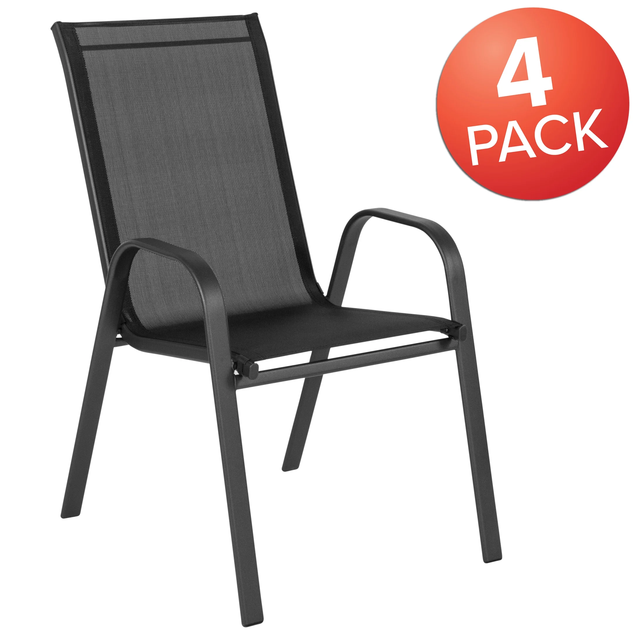 Flash Furniture Flash Furniture Brazos Series Outdoor Stackable Patio Chairs for Adults, Set of 4, Black