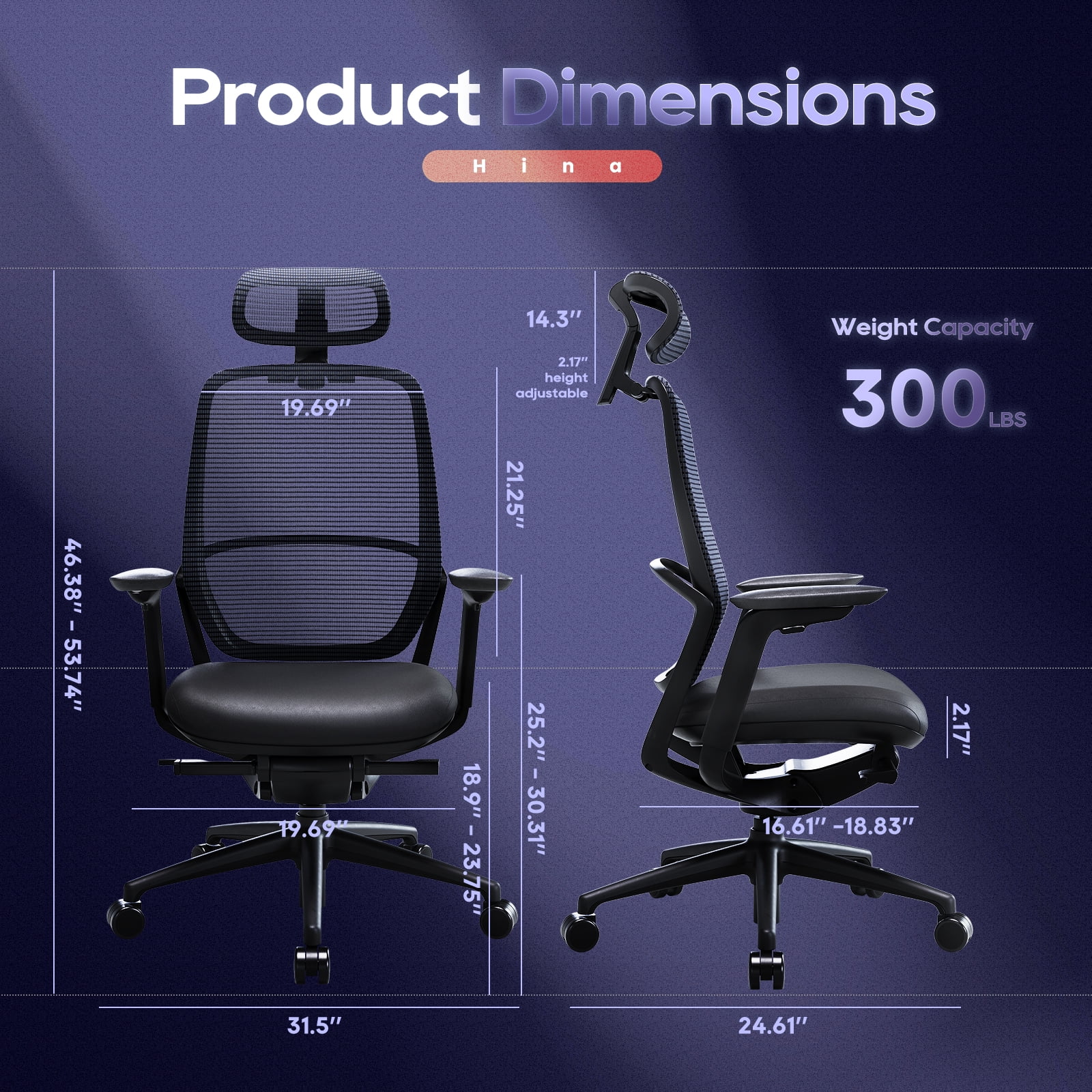 Ergonomic Office Chair, High Back Mesh Desk Chair with Adjustable Lumbar Support, Reclining Backrest, 4D Armrests, Breathable Mesh, Comfortable Computer Chair for Home Office, Work,Study