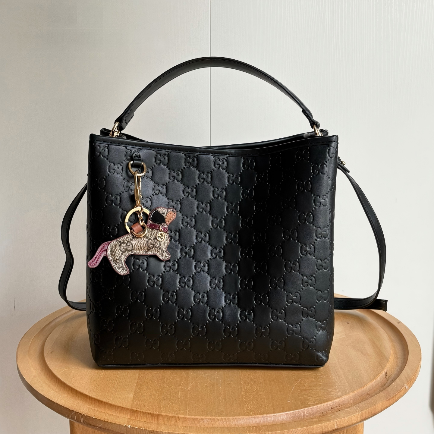 Gucci GG Emblem Medium Bucket Bag Black