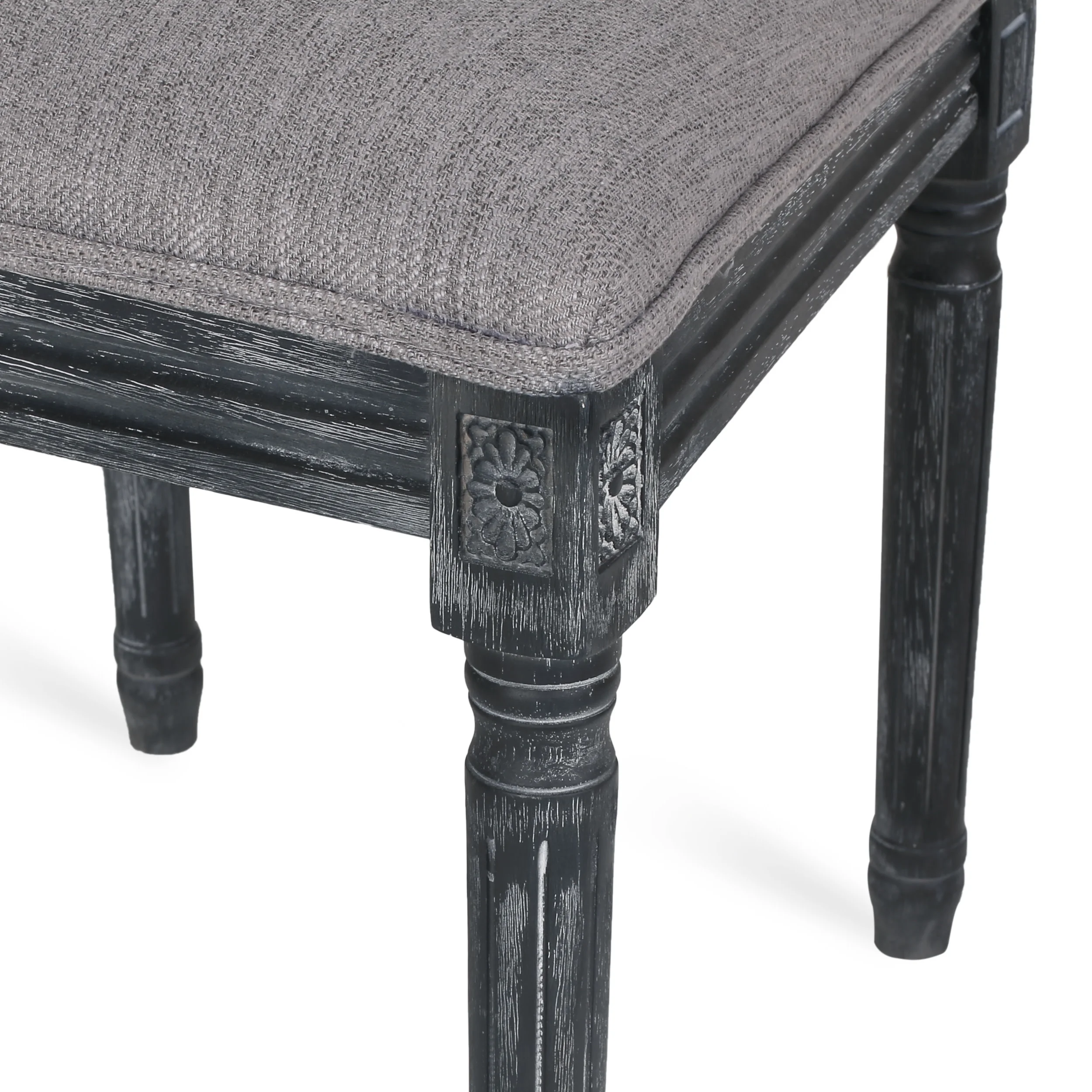 Noble House Fescue Fabric Upholstered Wood and Cane Expandable 7 Piece Dining Set, Gray and Black