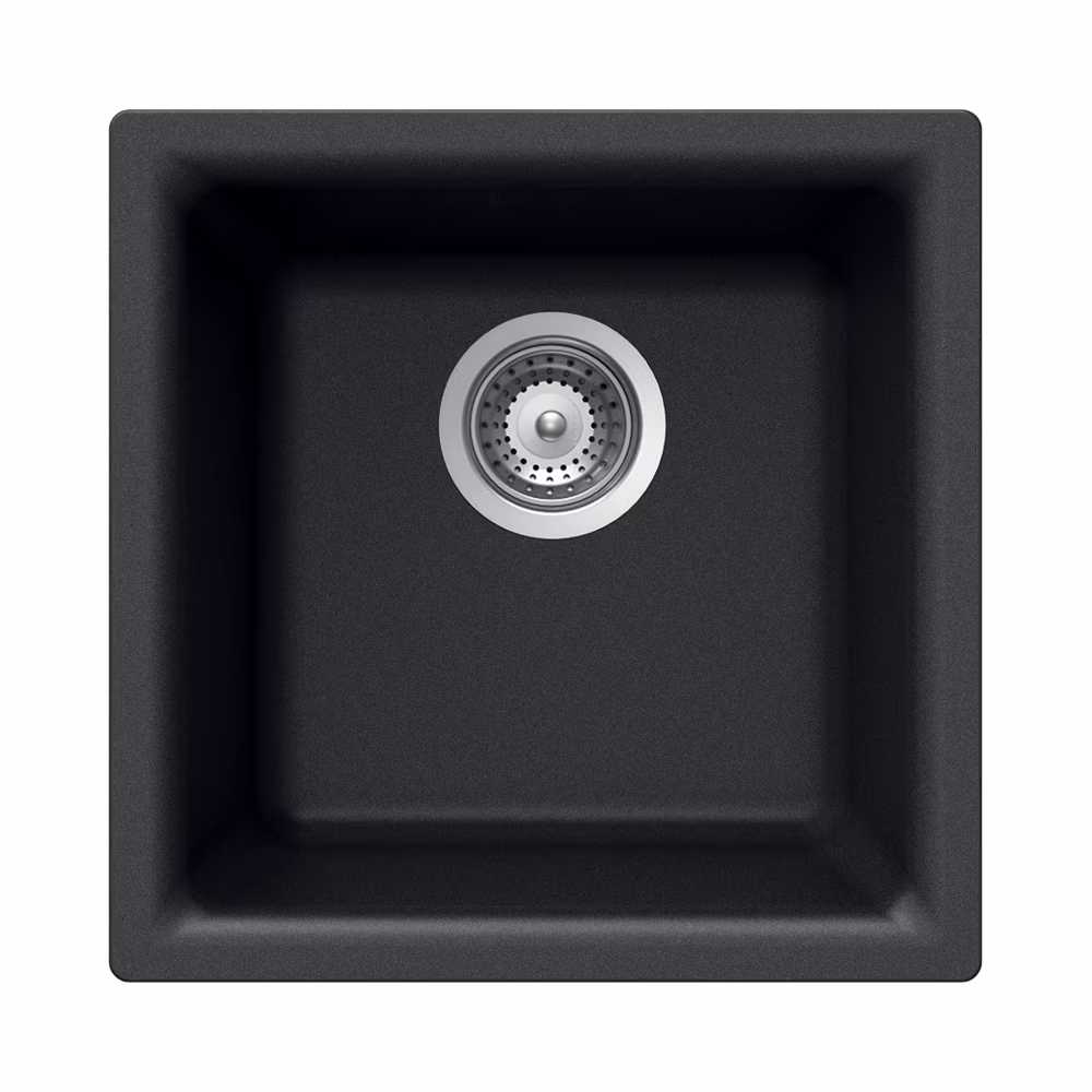 Houzer Quartztone 16 in Slate Granite Composite Dual Mount Topmount or Undermount Single Bowl Bar Sink - E-100 SLATE