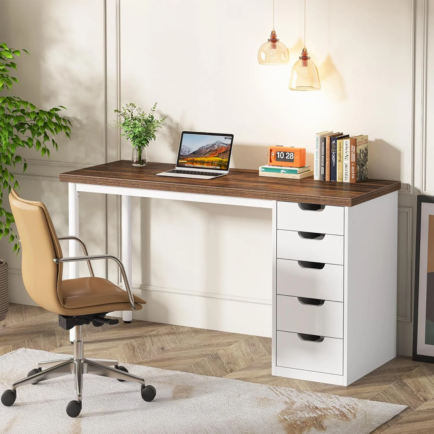 Tribesigns 47 inches Vanity Desk with 5 Drawers, Rustic Makeup Dressing Table with Storage, Modern Simple Computer Desk for Women, Girls (Brown)