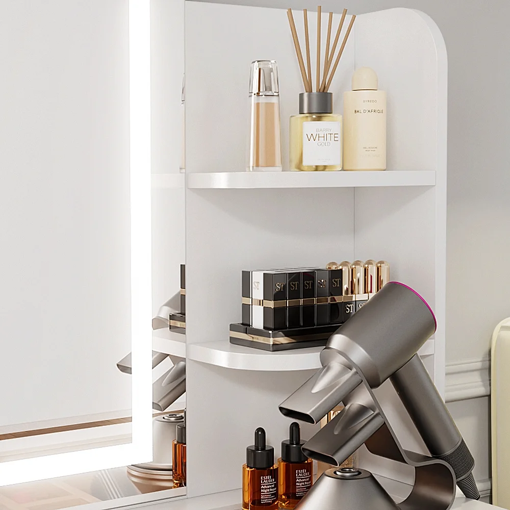 RichYa Modern Makeup Vanity Set with Lights Mirror and Drawers,White Makeup Desk,Dressing Table