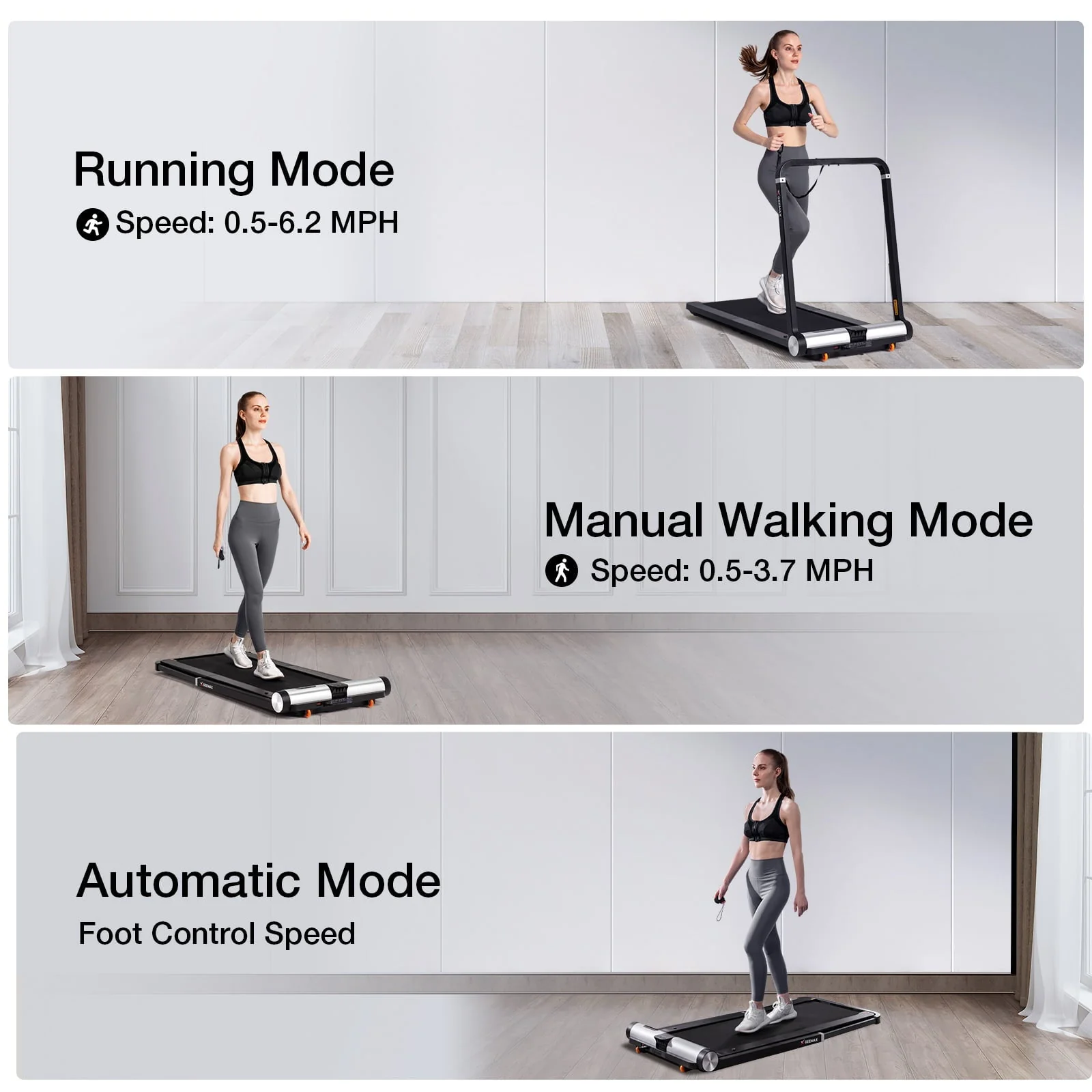 GEEMAX FT-01 2.5HP 2 in 1 Under Desk Treadmill Folding Treadmill Electric Treadmill WalkingPad,Maximum Weight 242lbs