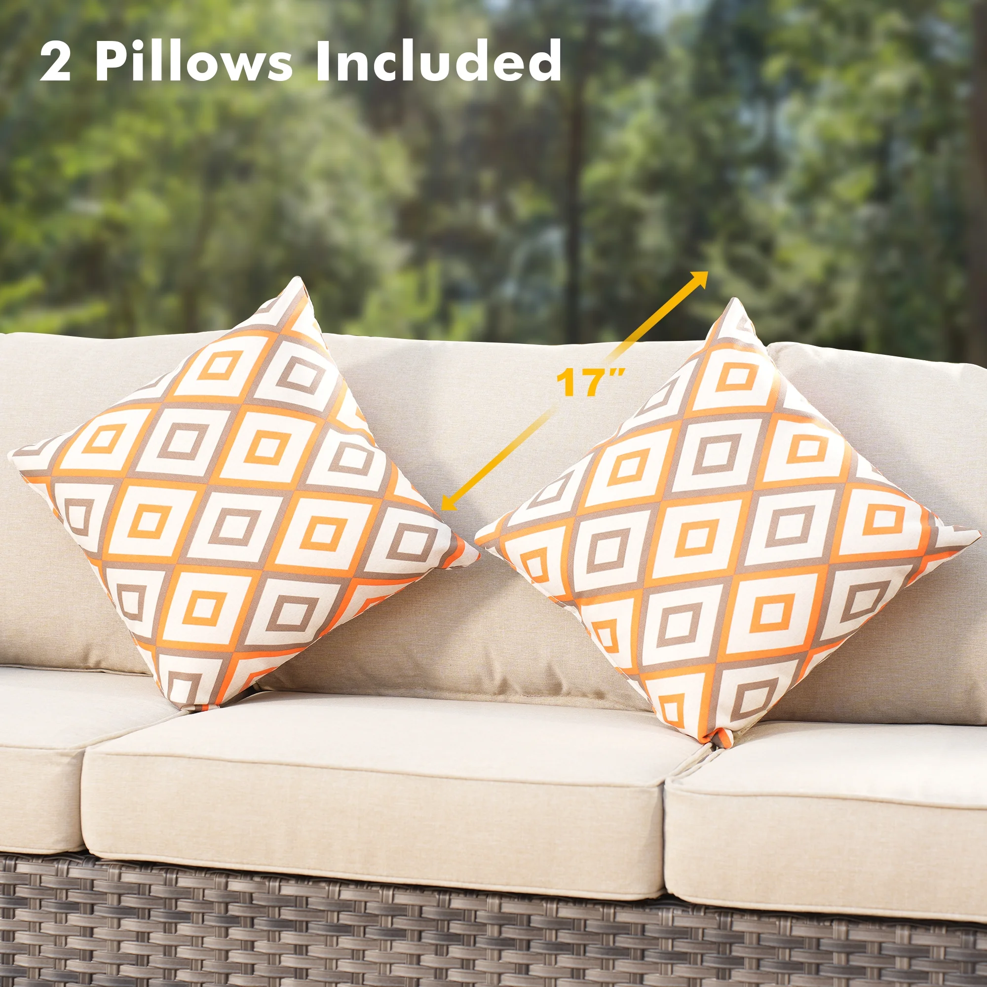 Ovios 6 Pieces Outdoor Patio Furniture Set with Gas Propane Fire Pit Table Wicker Outdoor Conversation Set with Swivel Rocking Chair for Backyard, Cushion Beige