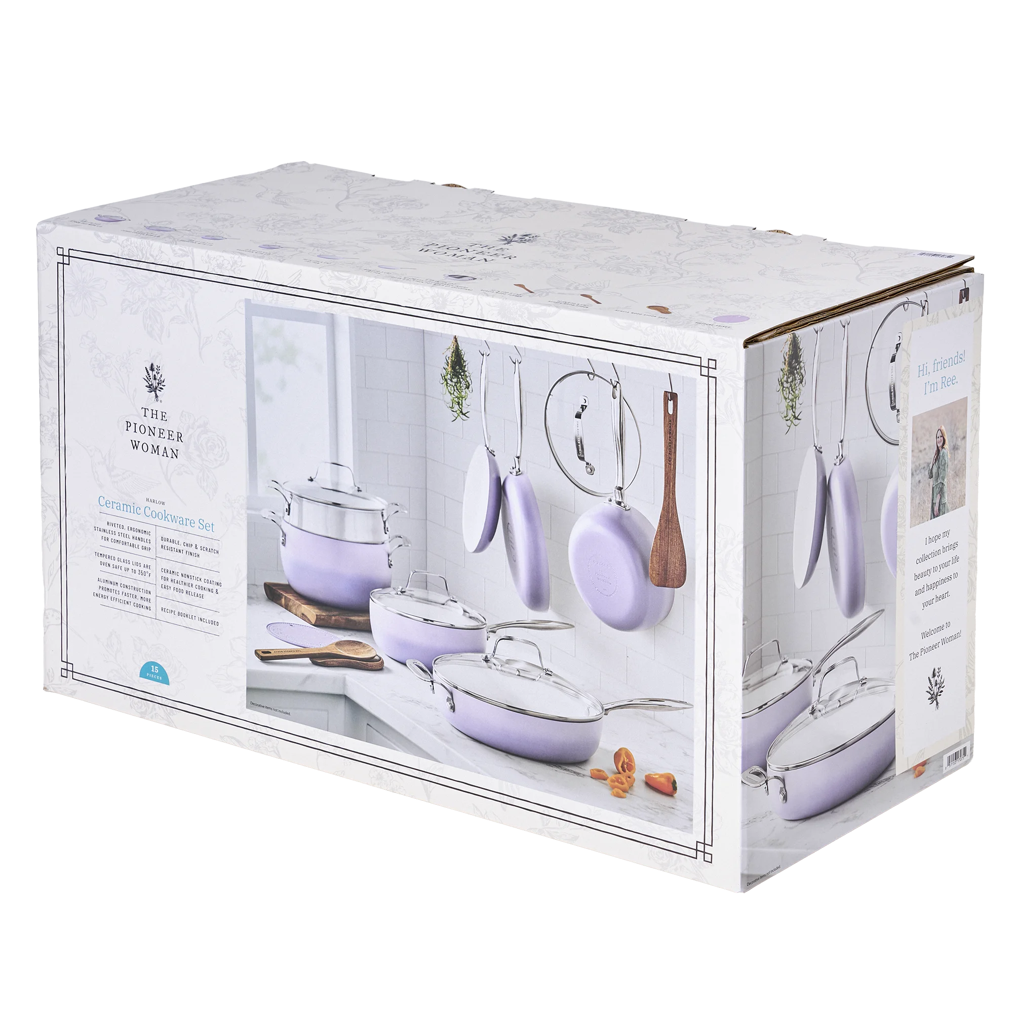 The Pioneer Woman Harlow 15-Piece Cookware Set, Ceramic Non-Stick Pots and Pans Set, Taupe