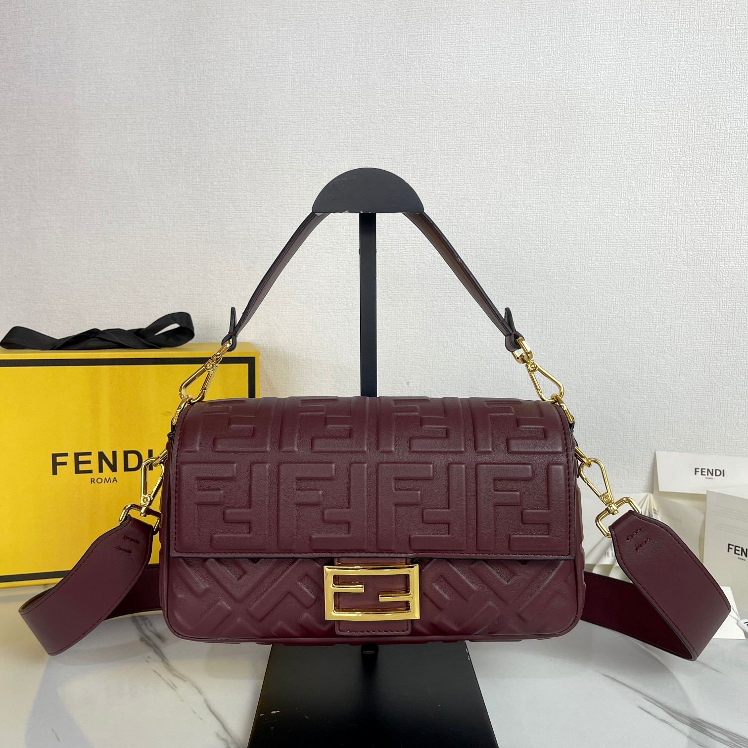 Fendi Baguette Pouch in FF Fabric with Chain