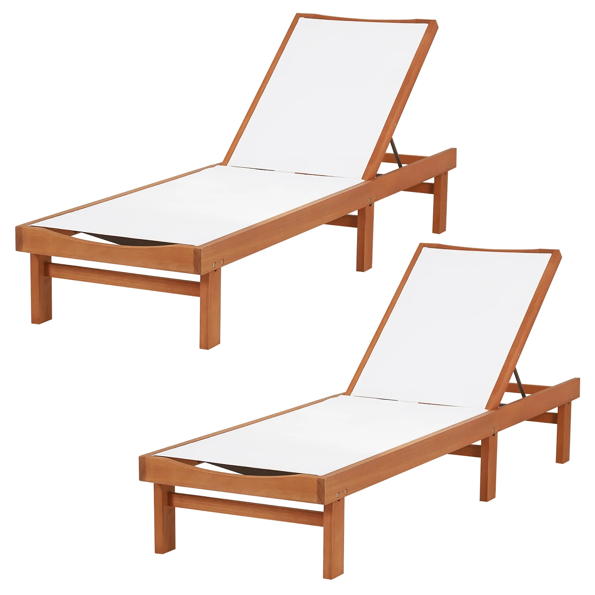Gymax 2PCS Patio Wooden Chaise Lounge Chair Recliner w/ Adjustable Backrest