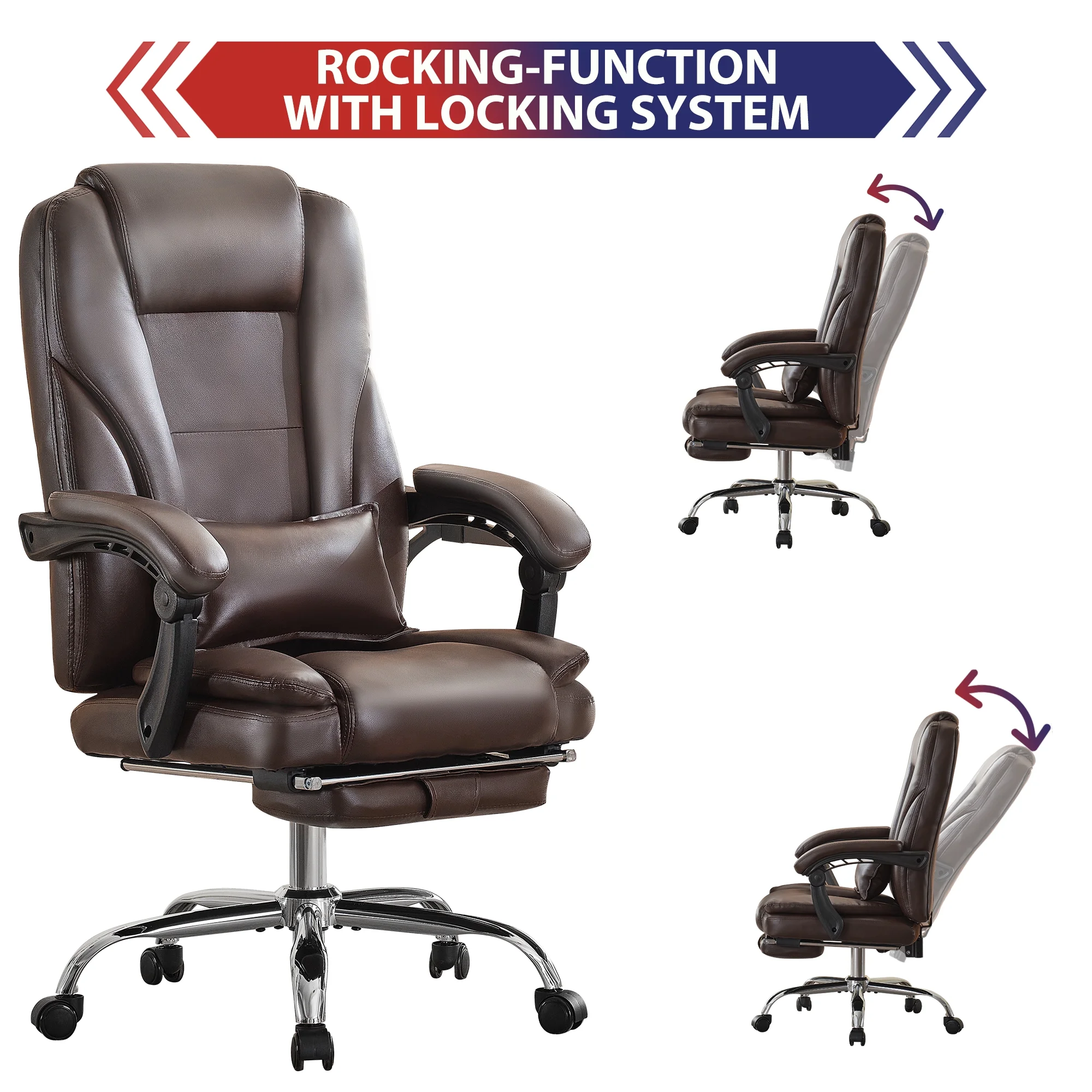 JONPONY Big and Tall Office Chair 500LBS Executive Office Chair Massage and Footrest Ergonomic Computer Desk Chair Reclining High Back Leather Office Chair Lumbar Back Support Swivel Rolling,Black