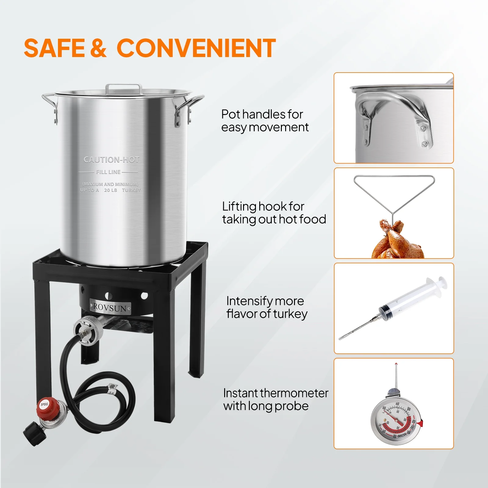 VINGLI 30QT Turkey Fryer & 10QT Fish Fryer Kit w/ 55,000BTU Propane Stove, Aluminum Outdoor Deep Fryer & Seafood Boiler Steamer w/Baskets, Temperature Gauge, Marinade Injector, Turkey Rack & Rack Lifter