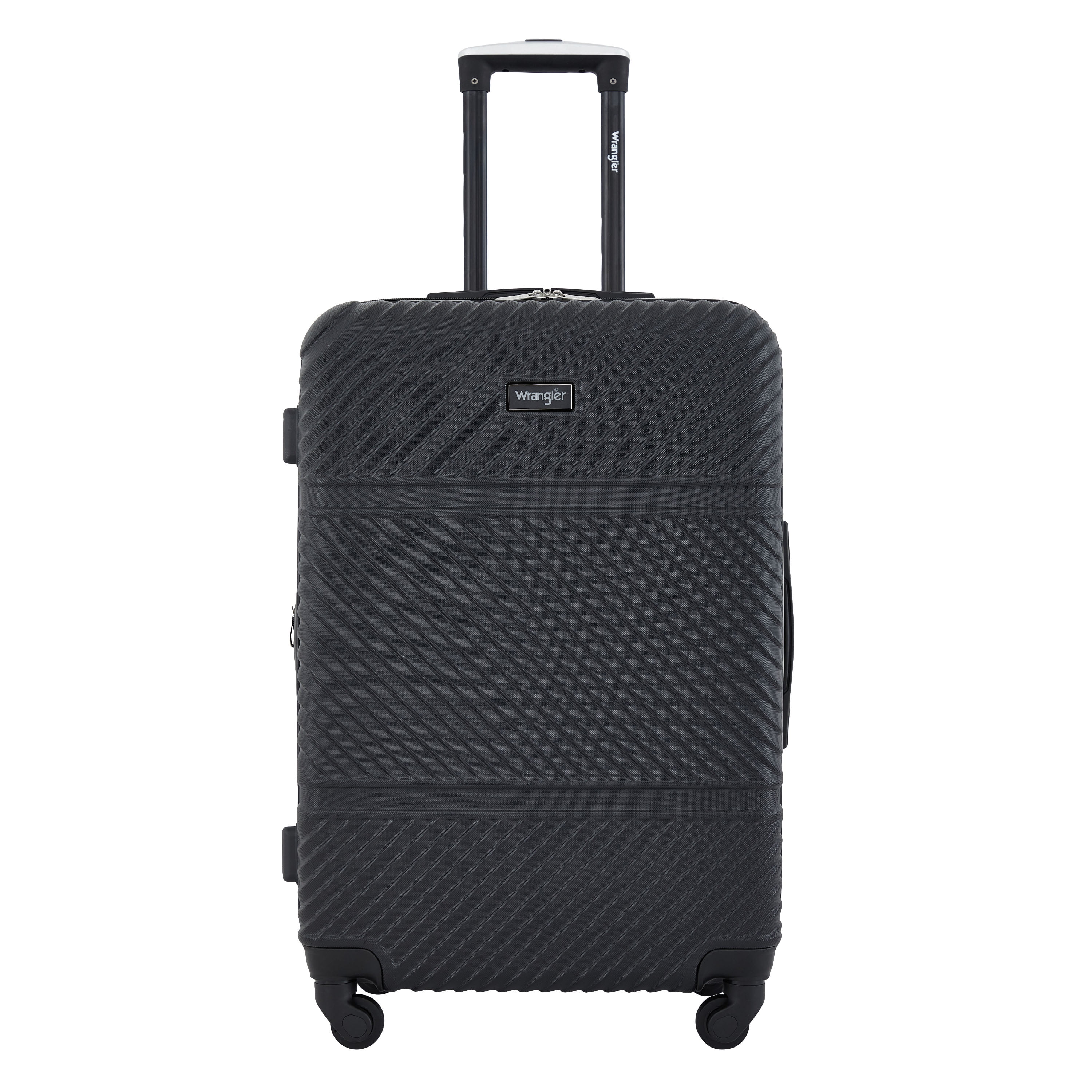 Wrangler 4 Piece Expandable Hardside Spinner Luggage Set with Packing Cubes, Sharkskin Grey