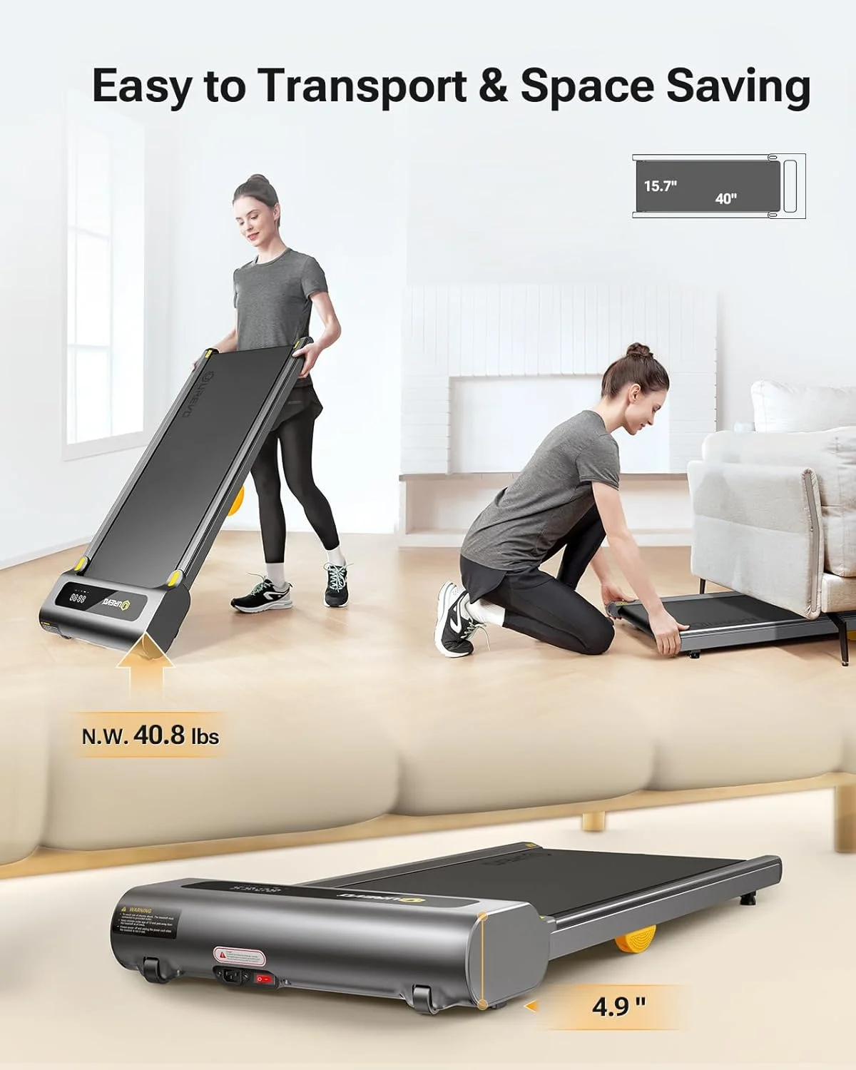 UREVO Under Desk Treadmill, Walking Pad Treadmills for Home, Portable Walking Treadmill 2.25HP, Walking Jogging Machine with 265 lbs Weight Capacity Remote Control LED Display