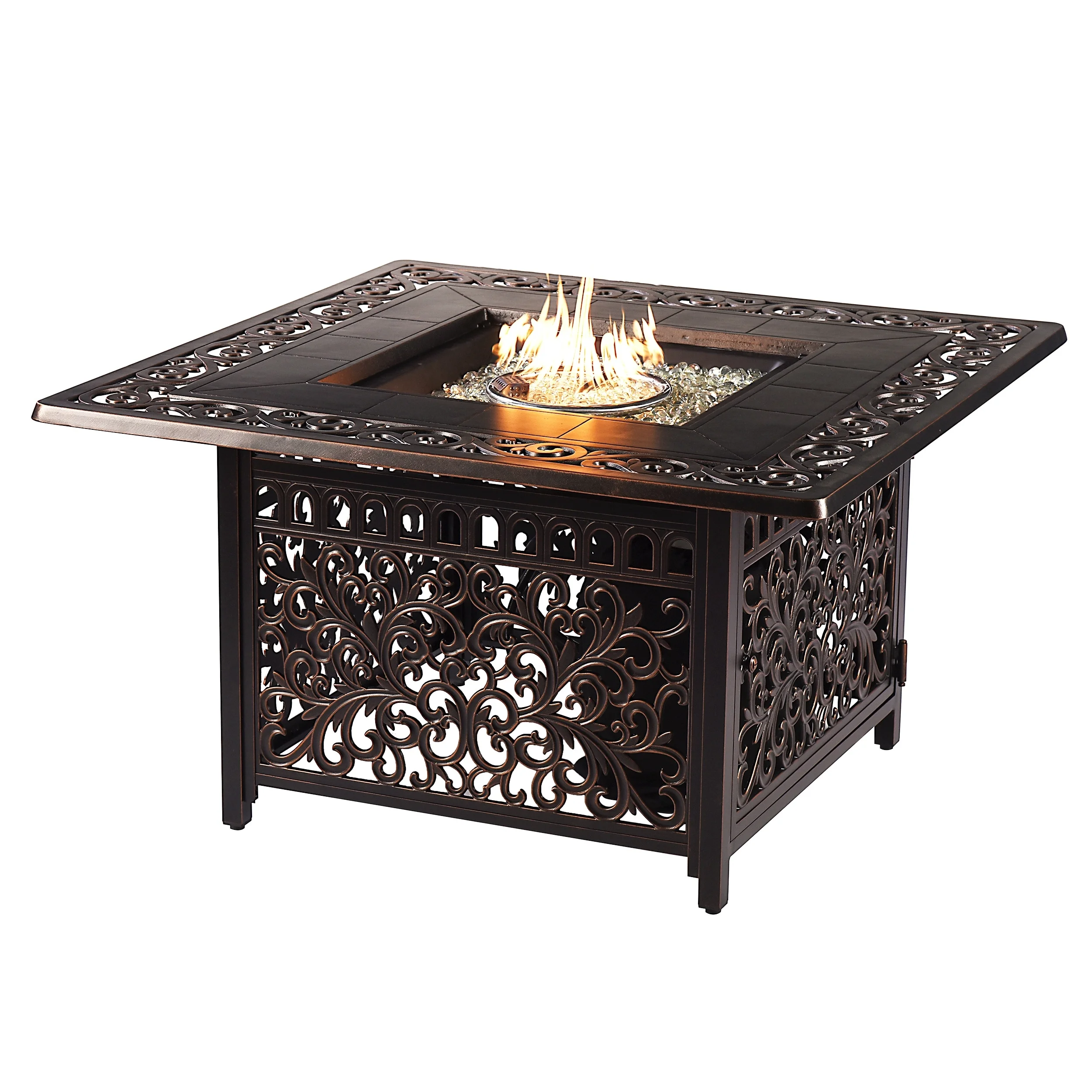 Oakland Living Square 42 in. x 42 in. Aluminum Propane Fire Pit Table with Glass Beads, Two Covers, Lid, 57,000 BTUs - N/A Grey