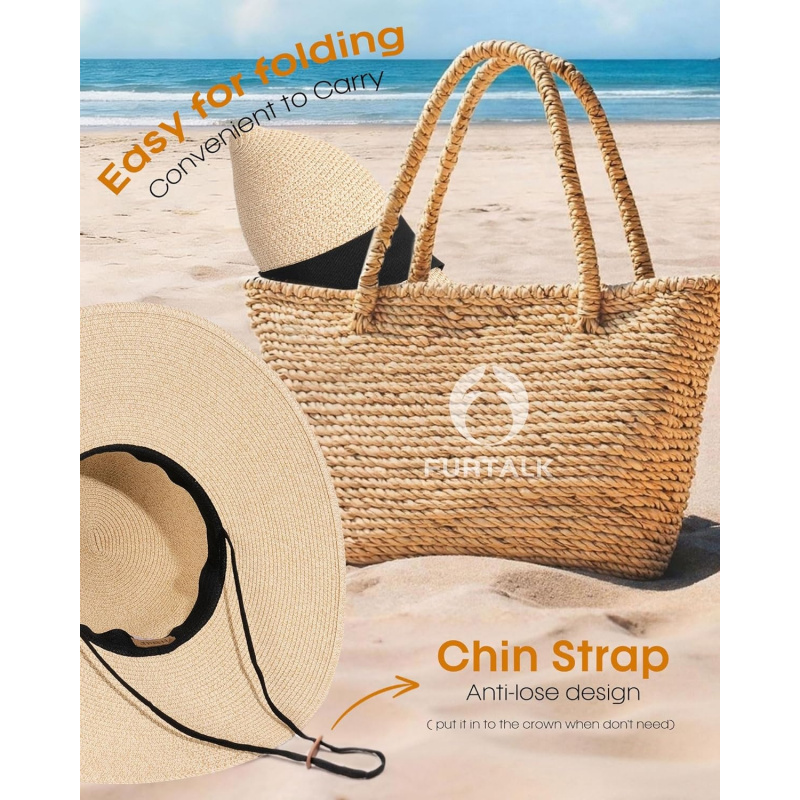 Women's Sun Straw Hat Wide Brim UPF 80
