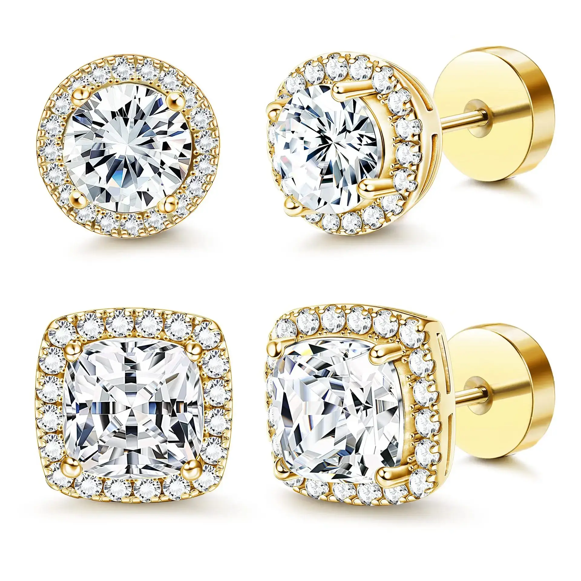 Women's Luxury 4-Piece Halo Zircon Stud Earring Set