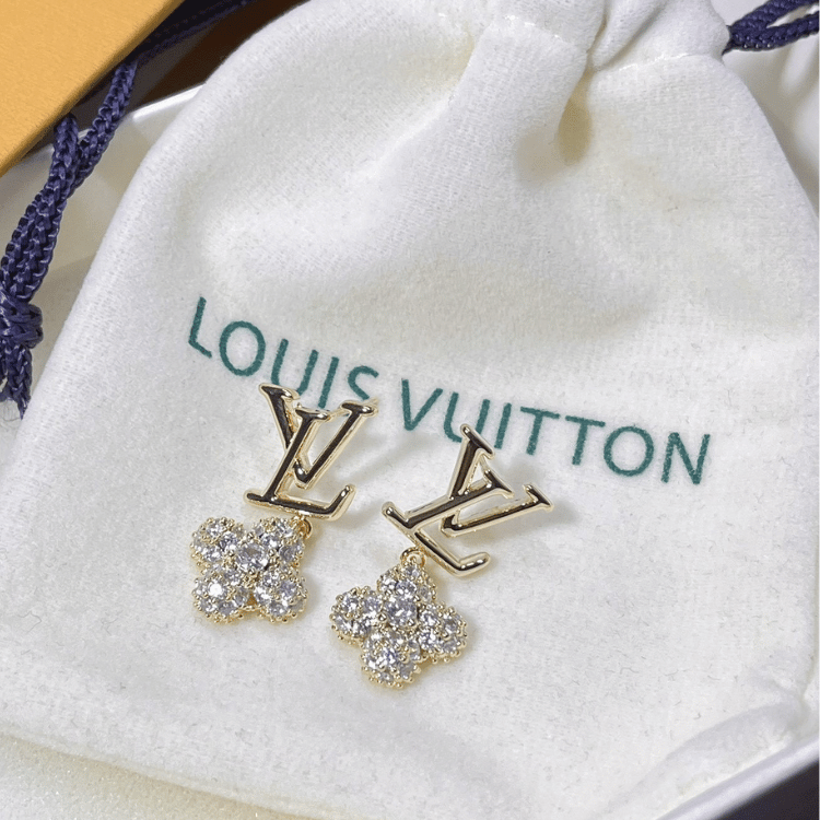 Louis Vuitton Lv & V Flower Drop Earrings Gold-Tone