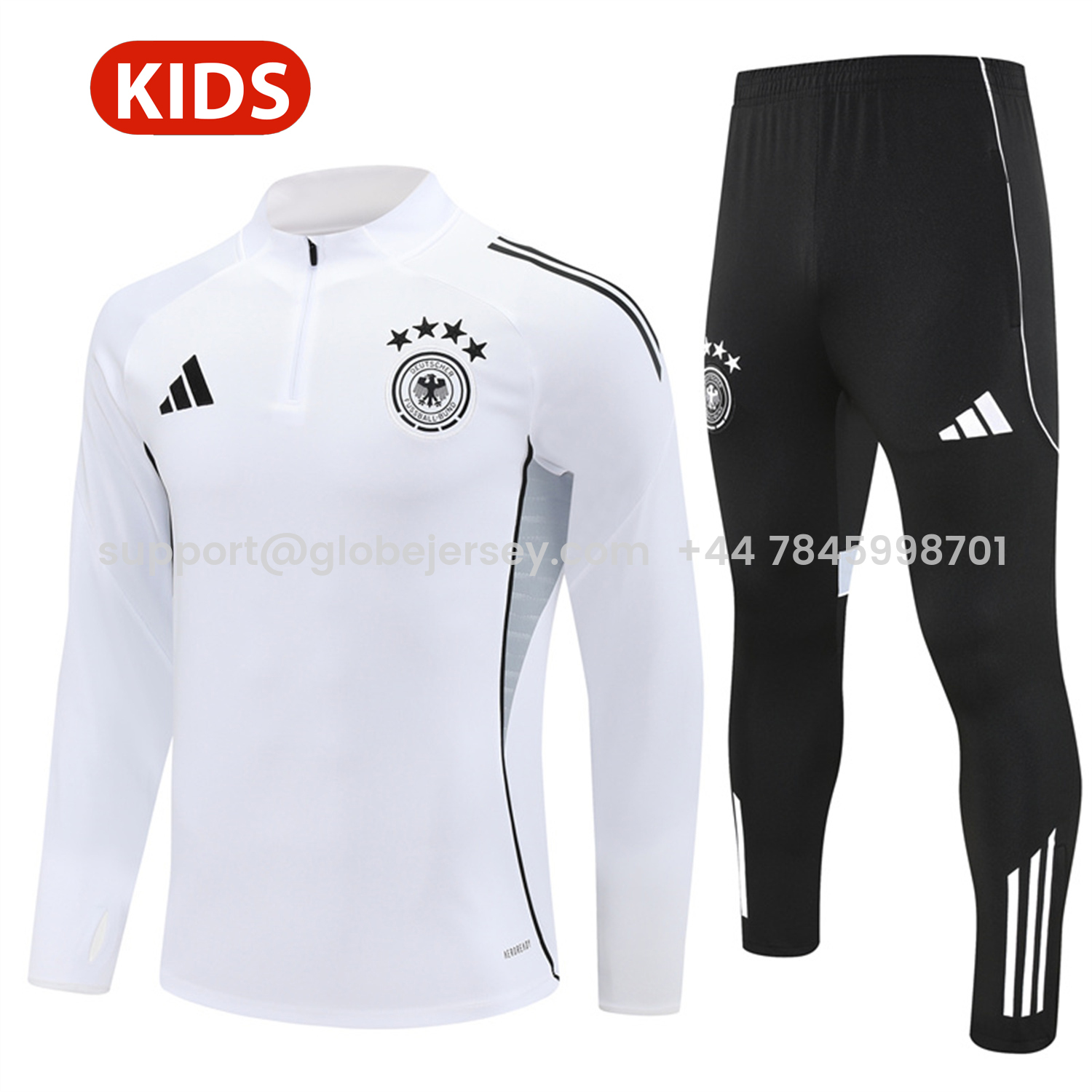 Germany 25-26 Kids Long Sleeve Training Set - White Top and Black Pants