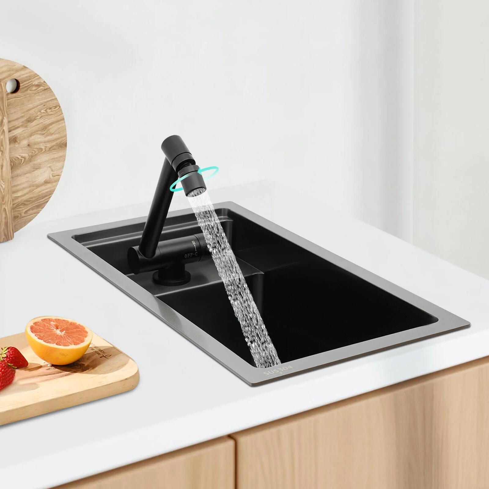 Luxury 304 Stainless Steel Single Bowl Kitchen Bar Sink with Foldable Faucet 16.9*9.8*8.7in