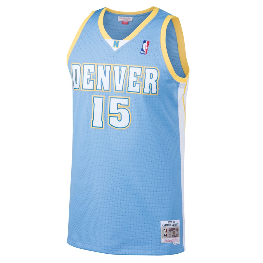 Men's Denver Nuggets Carmelo Anthony Mitchell & Ness Light Blue Hardwood Classics Swingman Jersey
